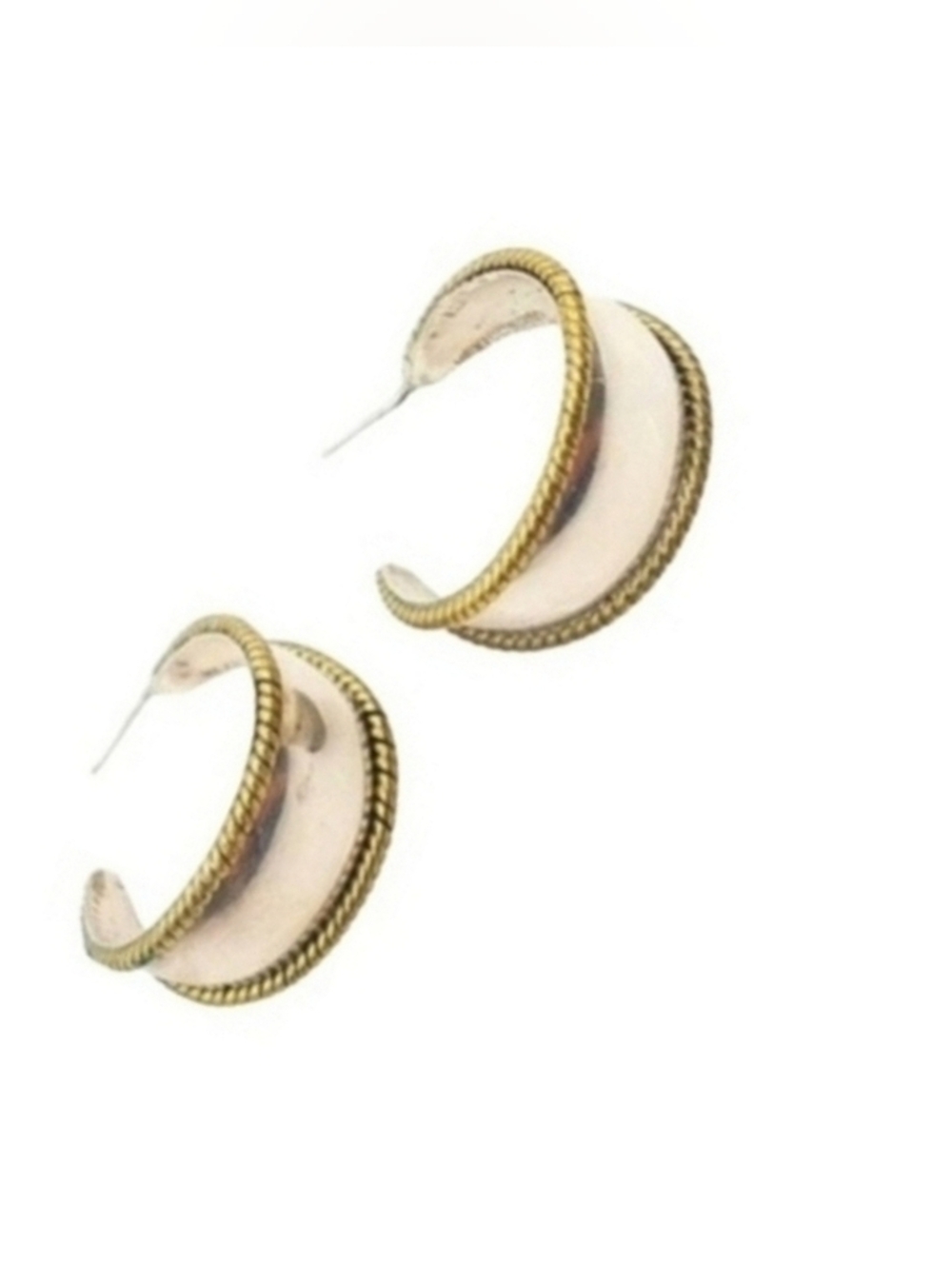 925 Sterling Silver Fancy Huggie Half Hoops Earrings w Gold tone Mexico